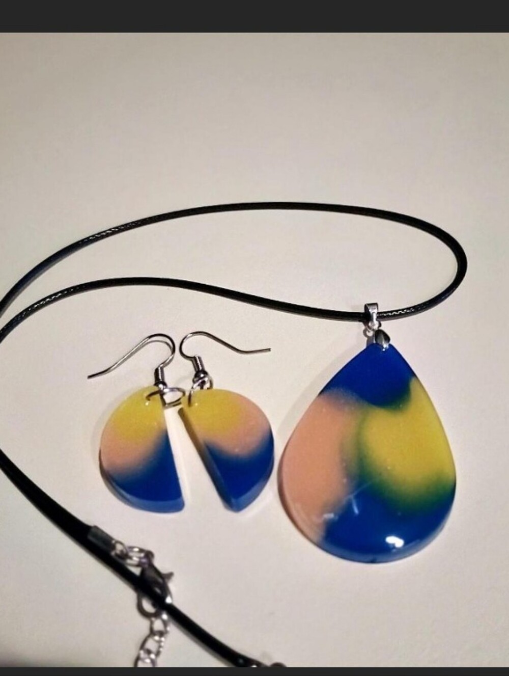 Handmade Multicolor Teardrop Resin Necklace & Earrings Set - Picture 5 of 6